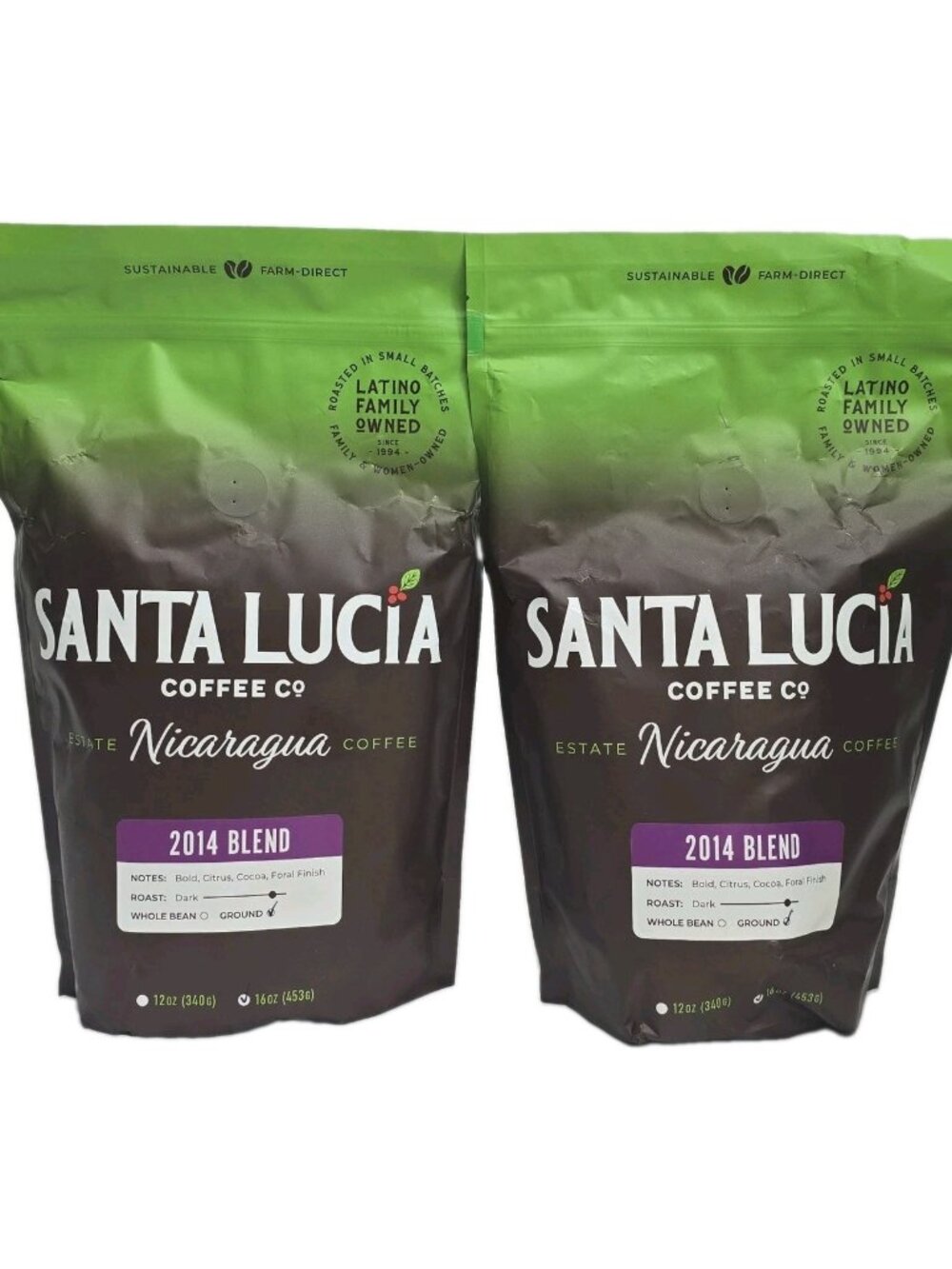 Santa Lucia Coffee Year Blend 2-PACK Nicaraguan Dark Roast Ground Coffee 16oz EA